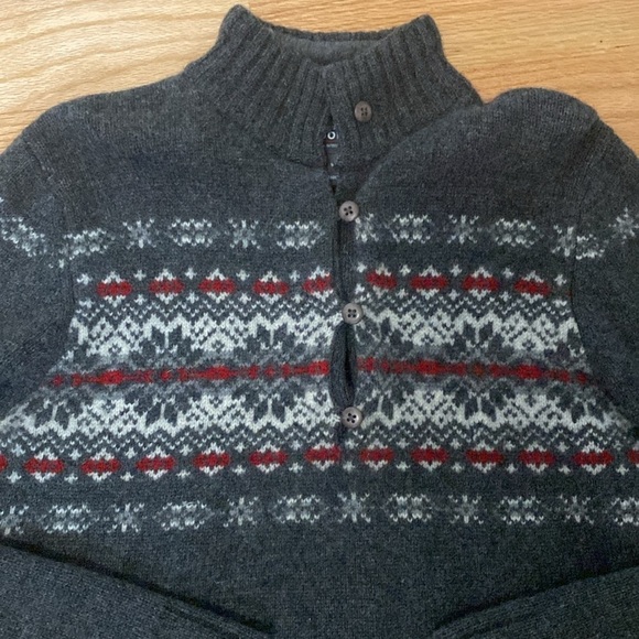 Woolrich Fair Isle Popover Sweater Womens M Onyx Heather Lambs Wool Nordic - Picture 3 of 10